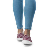 Women’s slip-on canvas shoes, Burgandy white lace canvas designer look casual cute jean skirt jogger pants slip-on rubber sole shoe