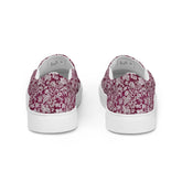 Women’s slip-on canvas shoes, Burgandy white lace canvas designer look casual cute jean skirt jogger pants slip-on rubber sole shoe