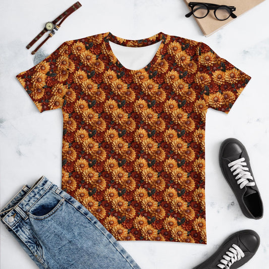 Women's T-shirt, Autumn floral all over print casual Fall fashion jean shorts skirt stylish everyday attractive shirt