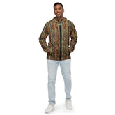Men’s windbreaker, Radiant native tribal design pattern all weather casual stylish fabric any occassion over long short sleeve shirt jacket