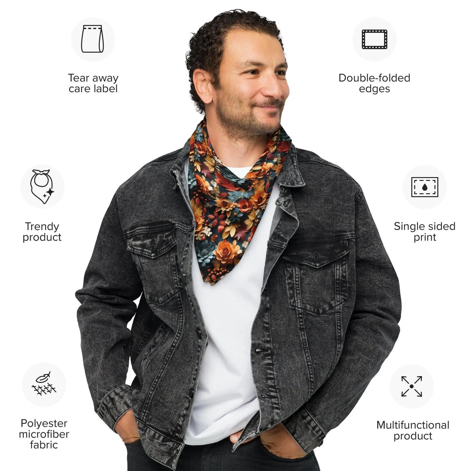 All-over print bandana, Fall floral all over prattern headband necktie armband doggy multi purpose autumn design print scarf The Aurora Touch