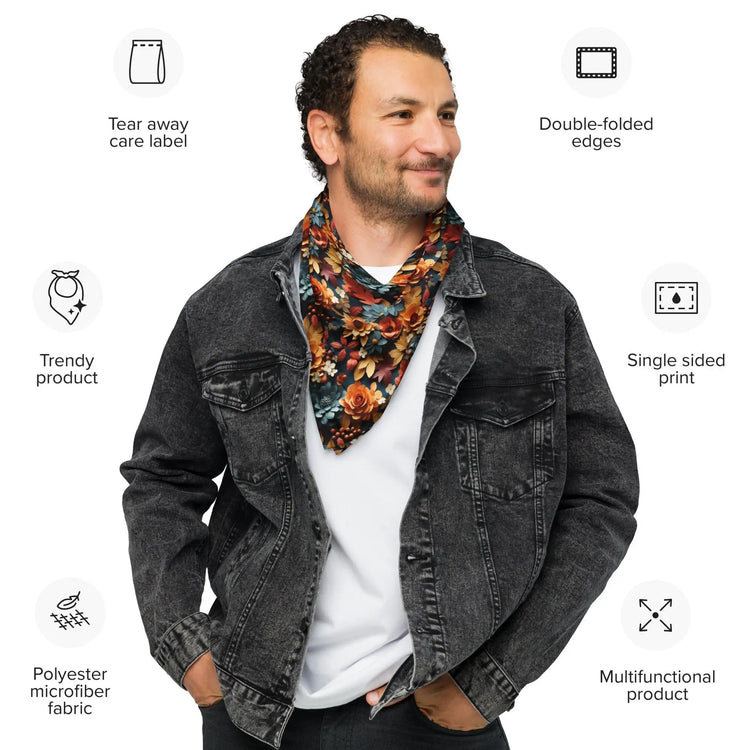 All-over print bandana, Fall floral all over prattern headband necktie armband doggy multi purpose autumn design print scarf