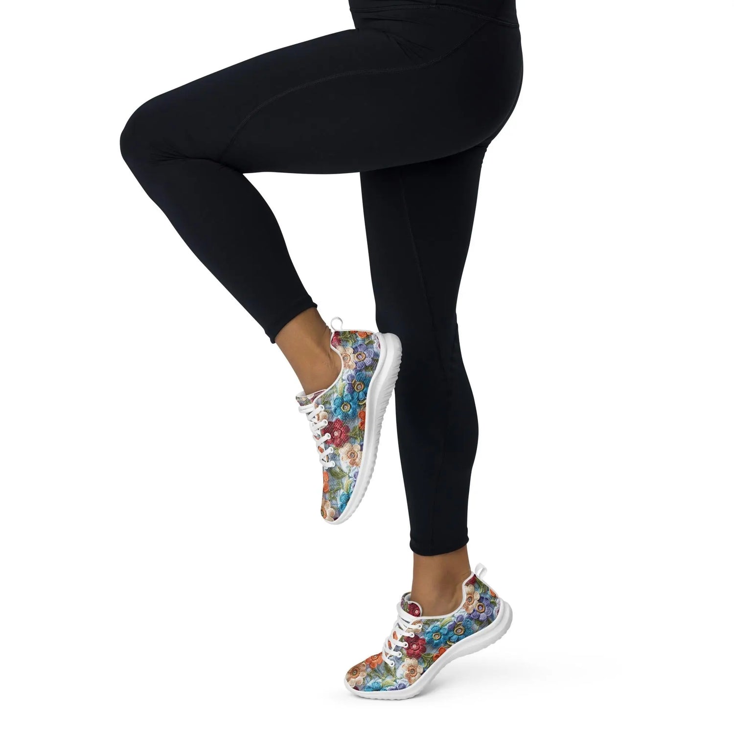 Women’s athletic shoes, stylish walking jogging shopping pretty floral crotchet AOP relax fashion everyday tennis sneaker shoes