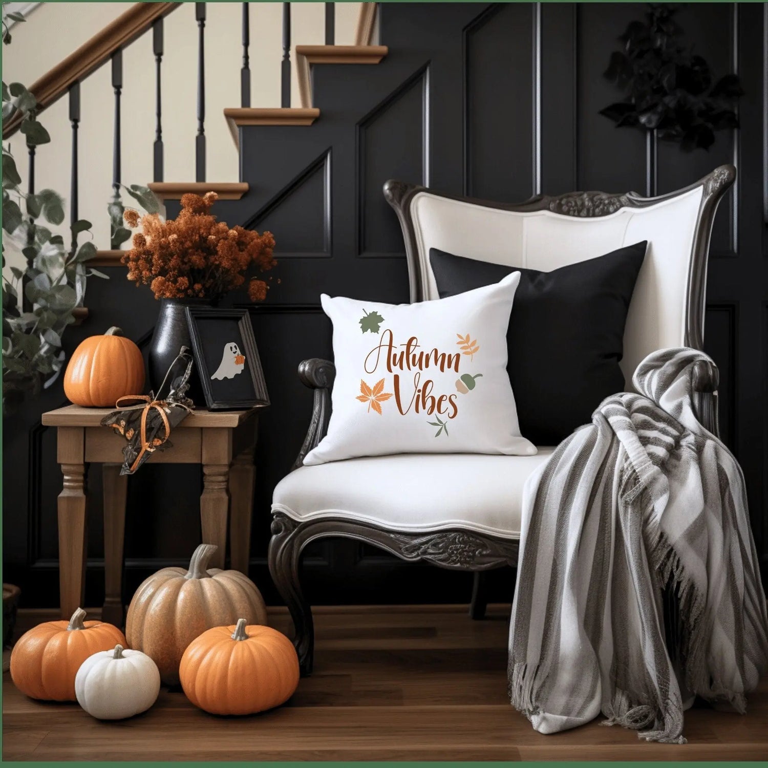 Square Autumn Vibes pillow Fall home decor couch chair bed accent throw great gift for mom auntie and grandma The Aurora Touch