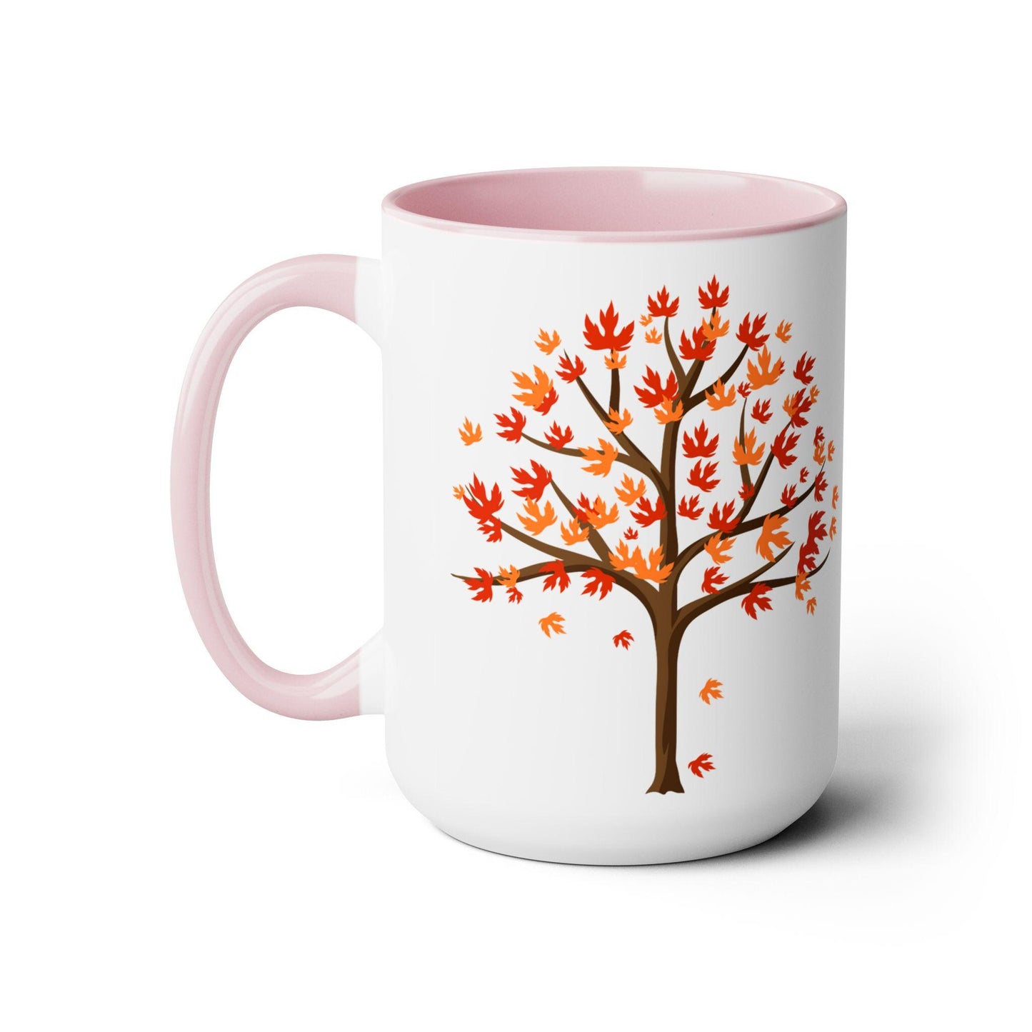 Two-Tone Fall tree coffee mug falling leaves tree design Autumn home kitchen decor beverage cup
