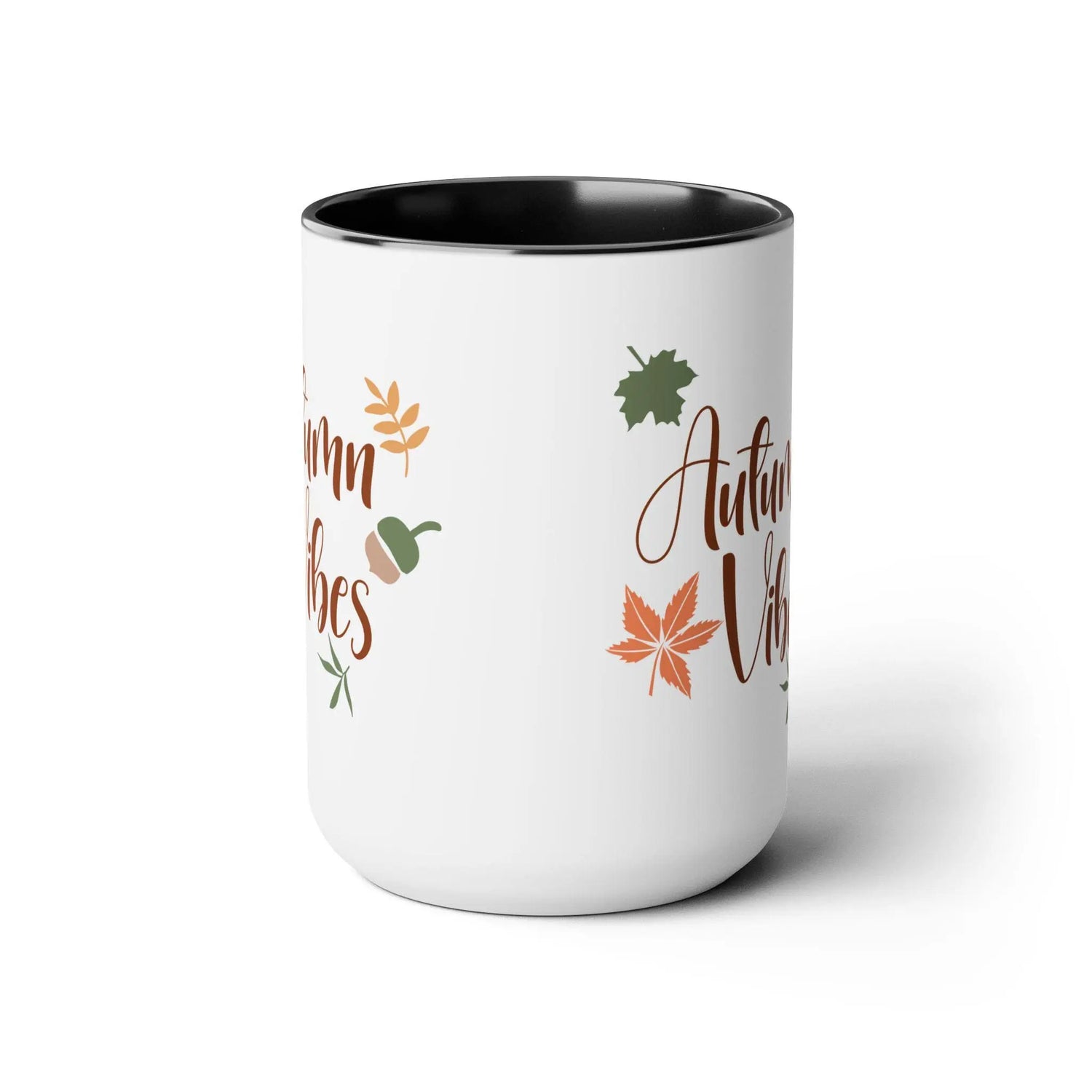 Two-Tone Coffee Mugs, 15oz,  Autumn Fall vibes large novelty coffee hot tea apple cider holiday kitchen home decor simple sweet beverage cup The Aurora Touch