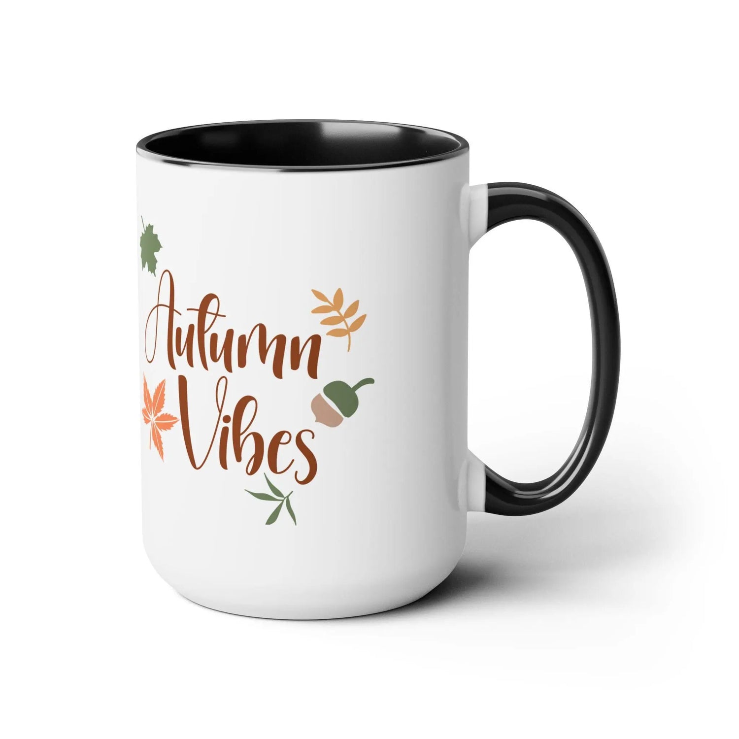 Two-Tone Coffee Mugs, 15oz,  Autumn Fall vibes large novelty coffee hot tea apple cider holiday kitchen home decor simple sweet beverage cup The Aurora Touch