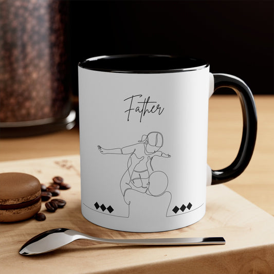 Accent Coffee Mug, 11oz, Father daughter loving portrait 2 tone color drinking beverage cup great gift for Pappa pappi Dad