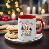 Accent Coffee Mug, 11oz, Christmas in the barn farmhouse country style kitchen design decor two tone hot coco apple cider holiday mood cup The Aurora Touch
