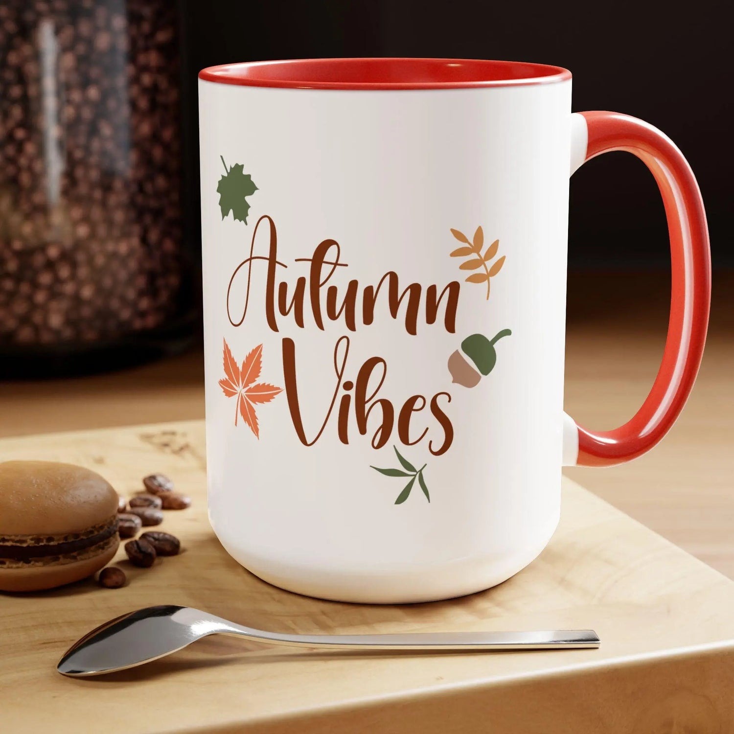 Two-Tone Coffee Mugs, 15oz,  Autumn Fall vibes large novelty coffee hot tea apple cider holiday kitchen home decor simple sweet beverage cup The Aurora Touch