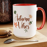Two-Tone Coffee Mugs, 15oz,  Autumn Fall vibes large novelty coffee hot tea apple cider holiday kitchen home decor simple sweet beverage cup The Aurora Touch