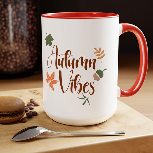 Two-Tone Coffee Mugs, 15oz,  Autumn Fall vibes large novelty coffee hot tea apple cider holiday kitchen home decor simple sweet beverage cup