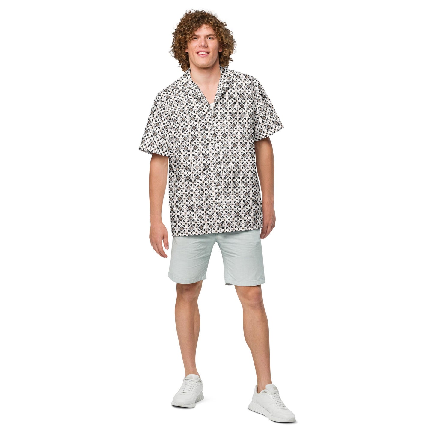 Unisex button shirt, Casual all over simple native print style everyday comfort design fashion clothing cotour comfort light wear for him