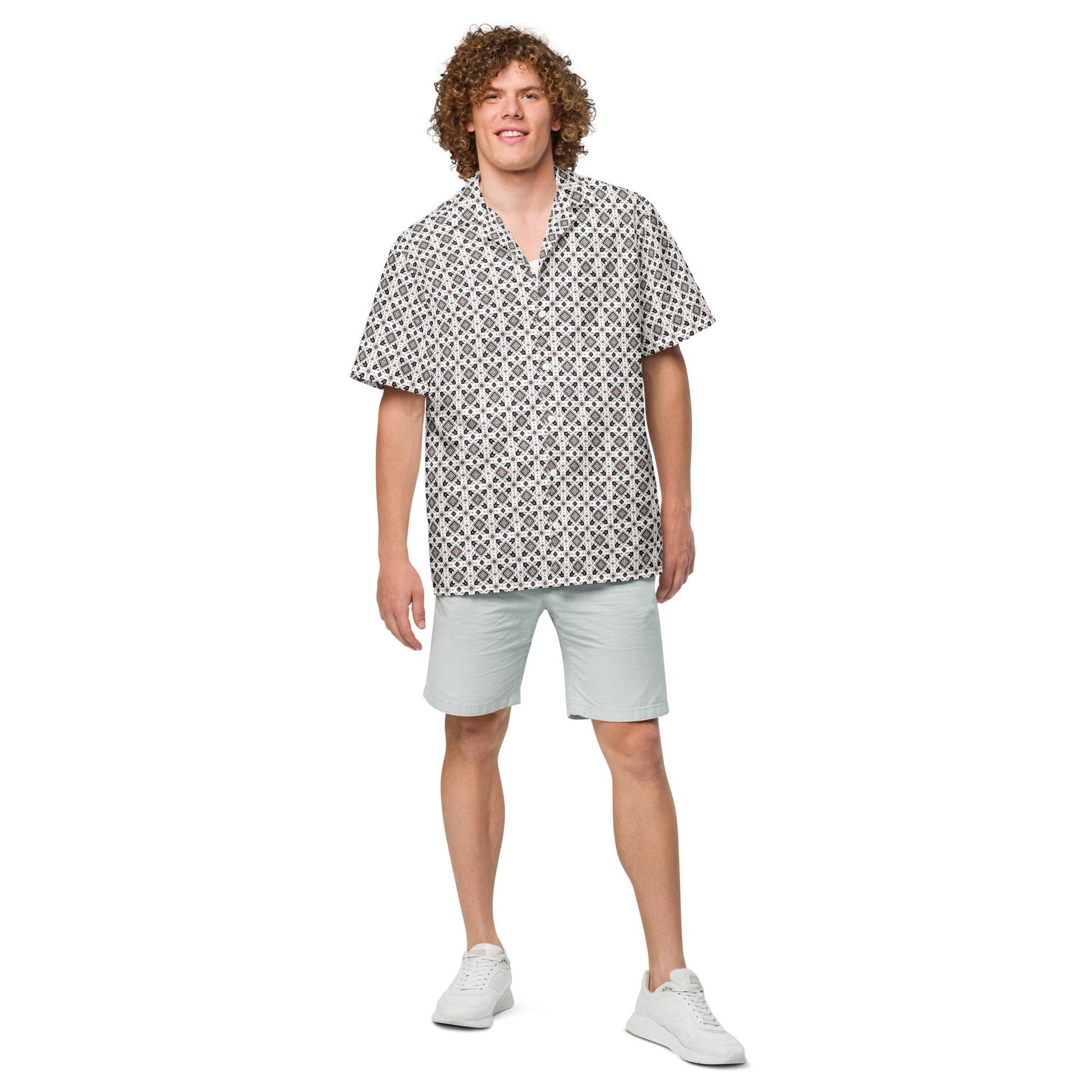 Unisex button shirt, Casual all over simple native print style everyday comfort design fashion clothing cotour comfort light wear for him