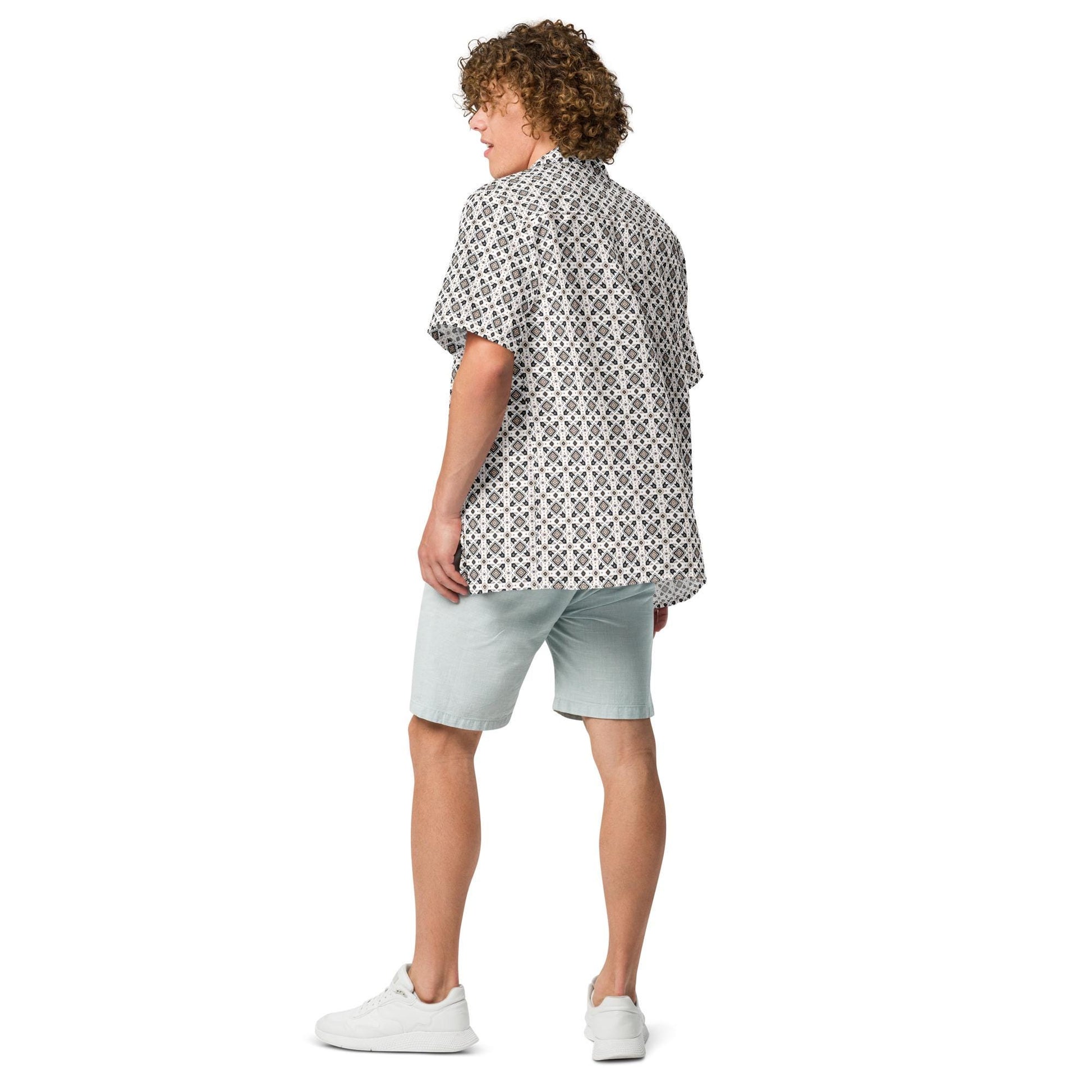 Unisex button shirt, Casual all over simple native print style everyday comfort design fashion clothing cotour comfort light wear for him