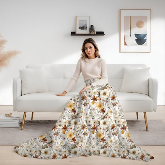 Throw Blanket, Fall Thanksgiving floral pattern all over print design soft lazy couch pretty warm cozy TV couch bed chair decorative throw