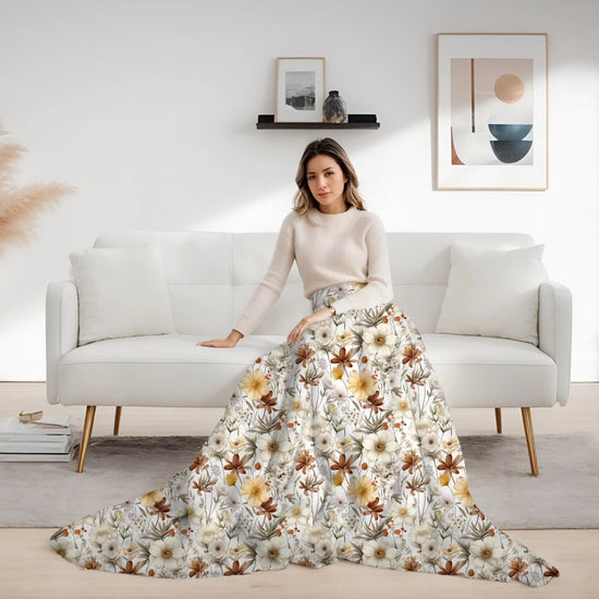 Throw Blanket, Fall Thanksgiving floral pattern all over print design soft lazy couch pretty warm cozy TV couch bed chair decorative throw