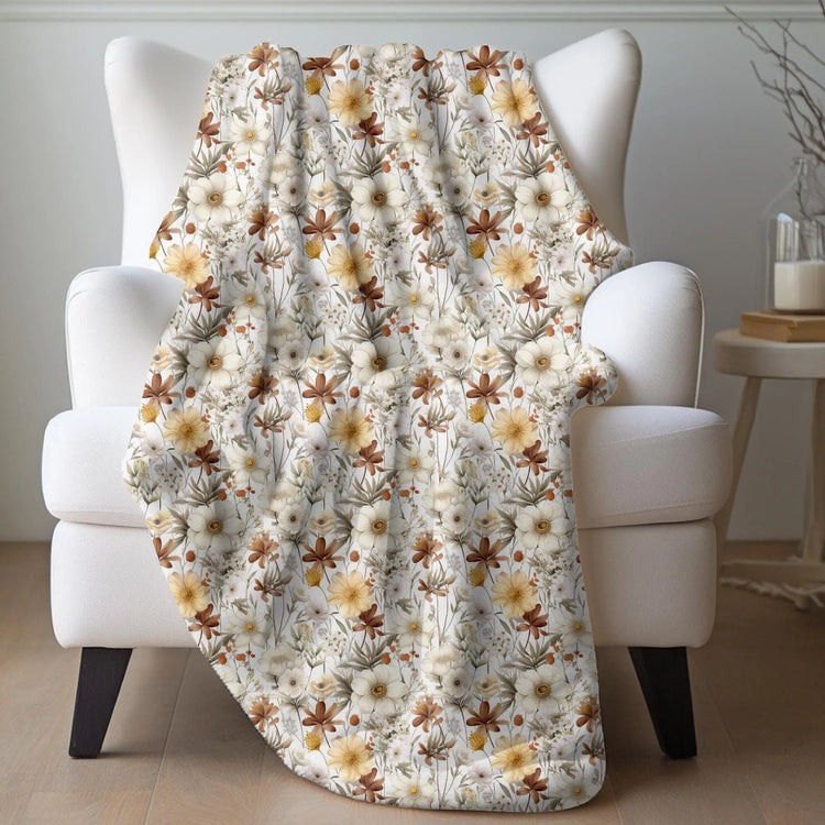 Throw Blanket, Fall Thanksgiving floral pattern all over print design soft lazy couch pretty warm cozy TV couch bed chair decorative throw The Aurora Touch