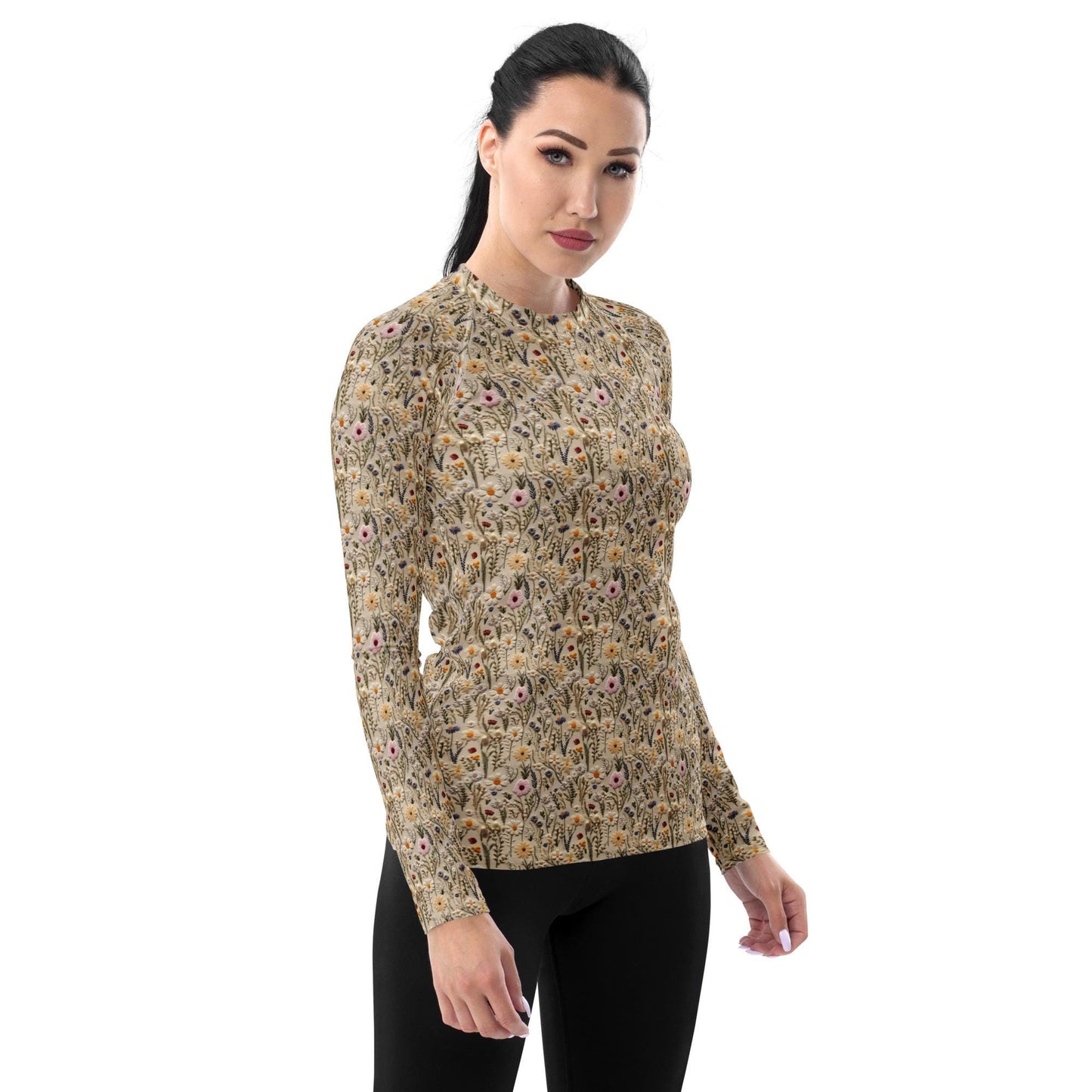 Women&#39;s Rash Guard, crotchet 3D female stylish active long sleeve protective outdoor active fitted walking sports clothing wear for her