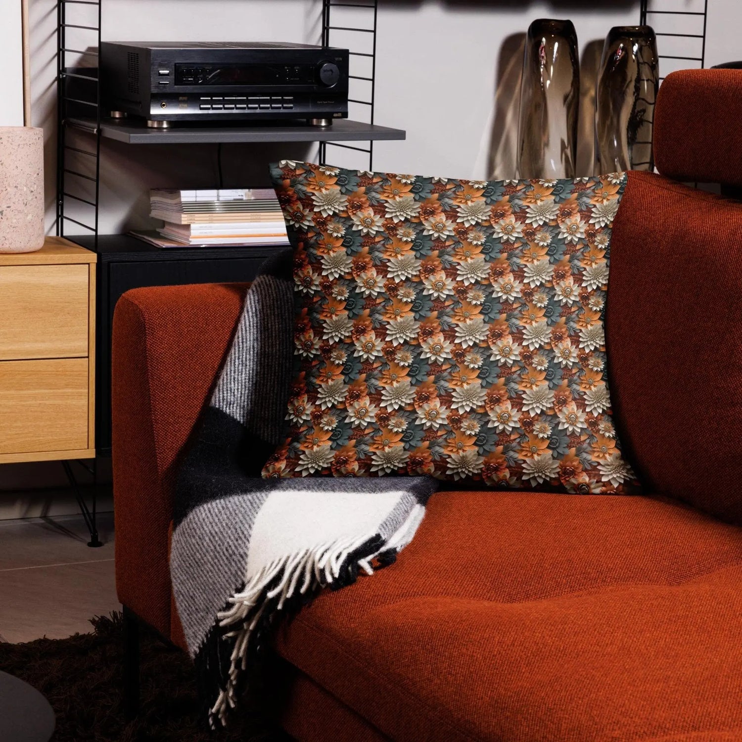 Fall foral pillow all over pattern Autumn design couch bed bench couture stylish warm festive holiday accent cushion