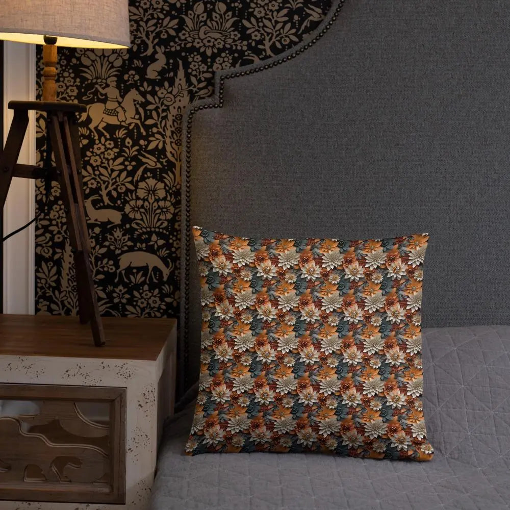 Fall foral pillow all over pattern Autumn design couch bed bench couture stylish warm festive holiday accent cushion The Aurora Touch