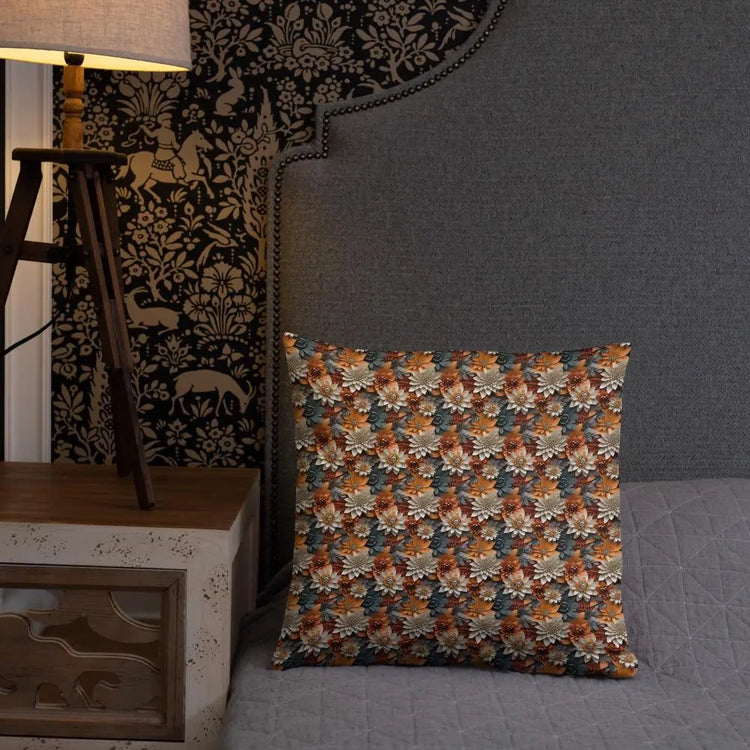Fall foral pillow all over pattern Autumn design couch bed bench couture stylish warm festive holiday accent cushion The Aurora Touch