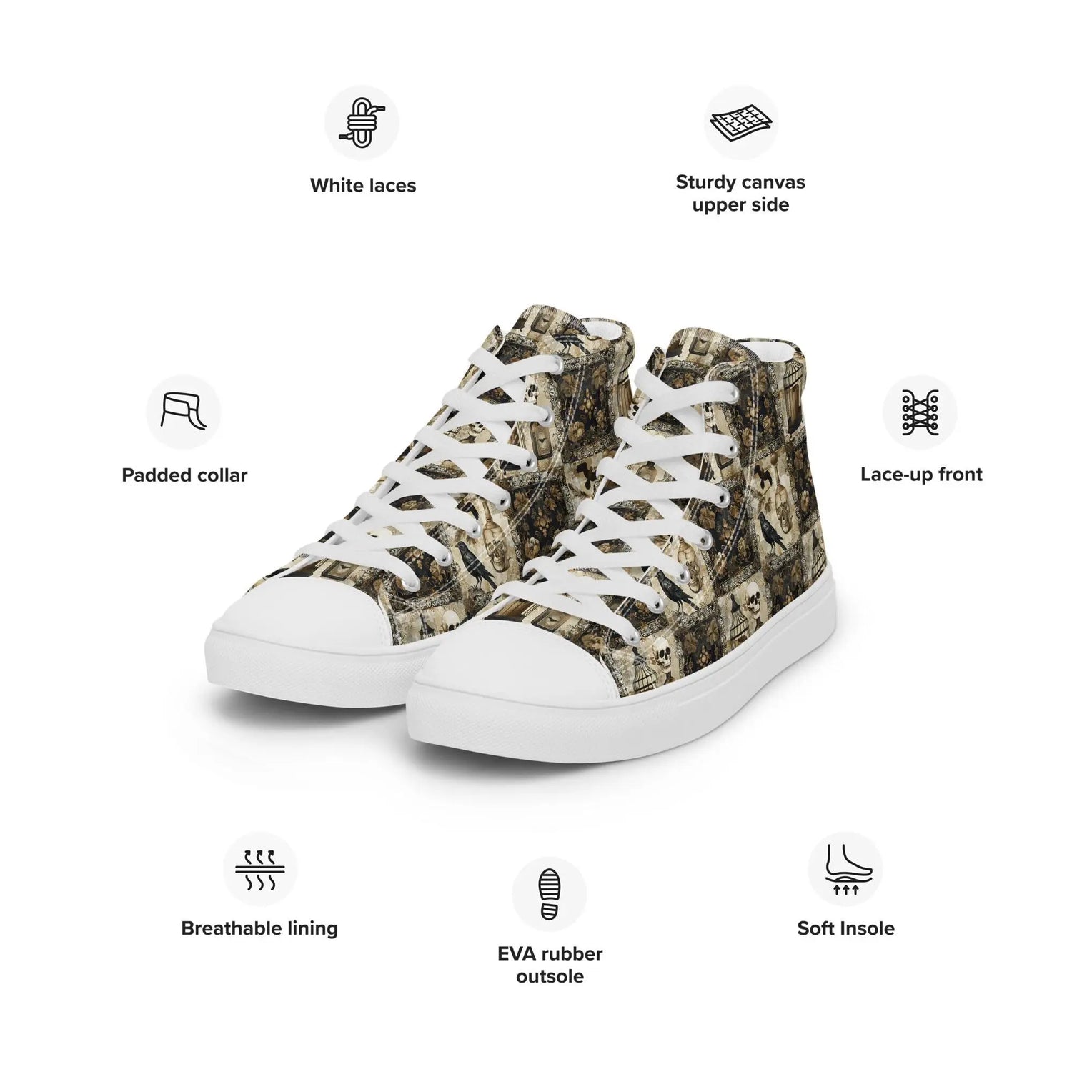 Women’s gothic Halloween Fall fashion style pattern print casual school work youthful trendy high top canvas shoes