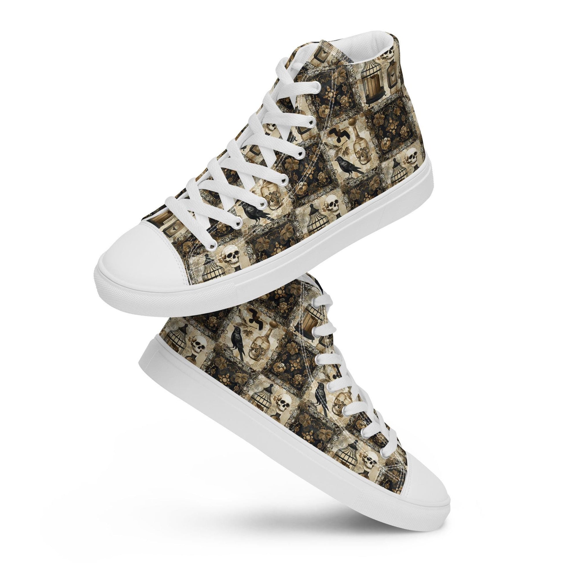 Women’s gothic Halloween Fall fashion style pattern print casual school work youthful trendy high top canvas shoes