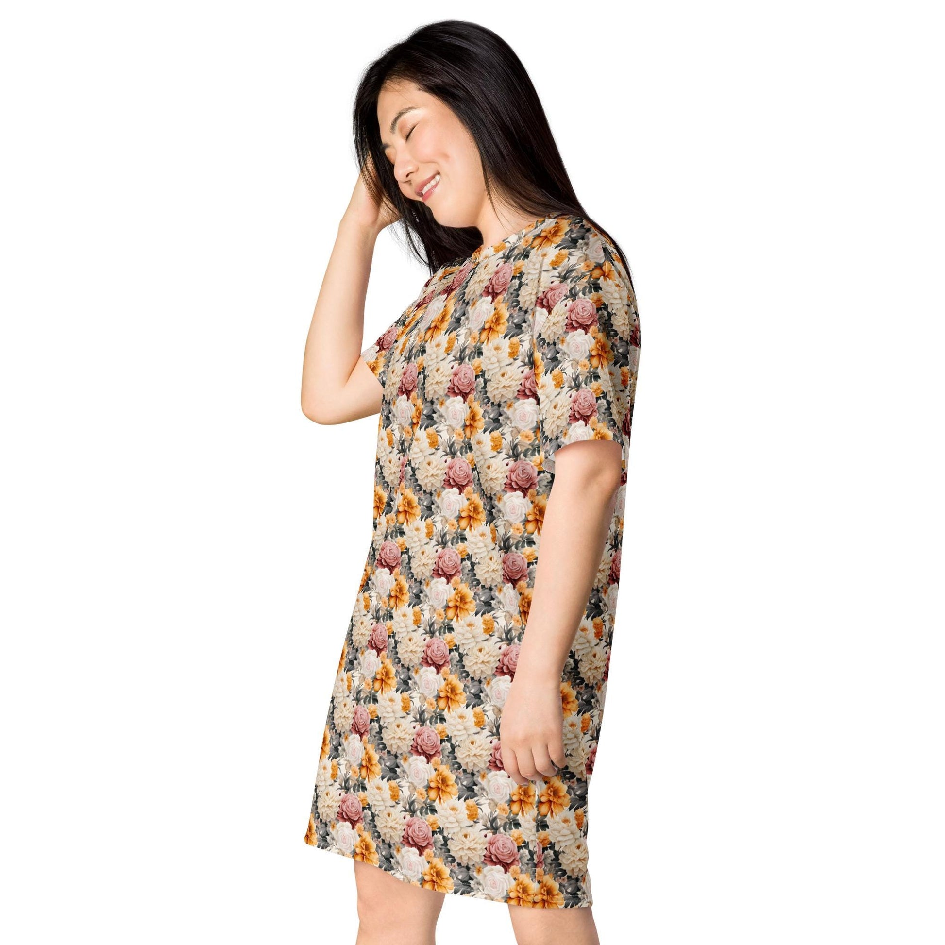 Women&#39;s floral print pattern casual vibe oversize fit versatile wear T-shirt dress great gift for her