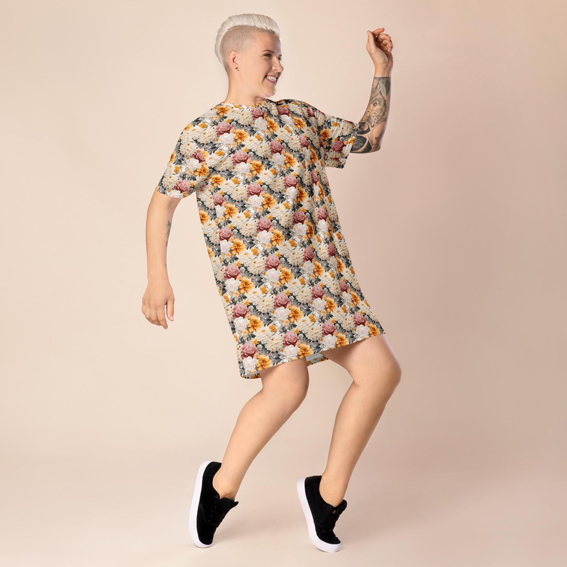 Women&#39;s floral print pattern casual vibe oversize fit versatile wear T-shirt dress great gift for her