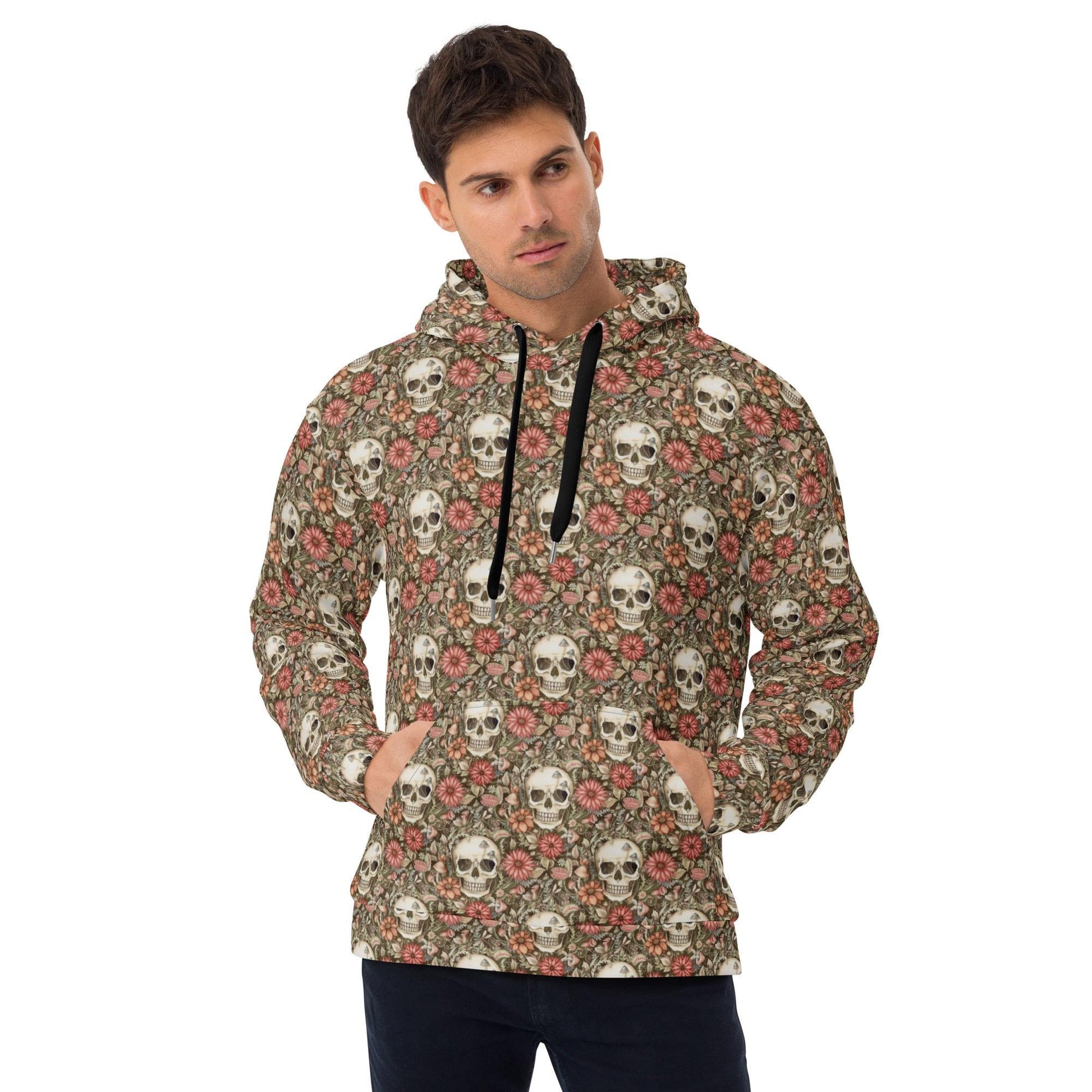 Men&#39;s Hoodie gothic floral sugar skull pattern holiday theme casual sporty warm fleece soft stylish sweater great gift for him