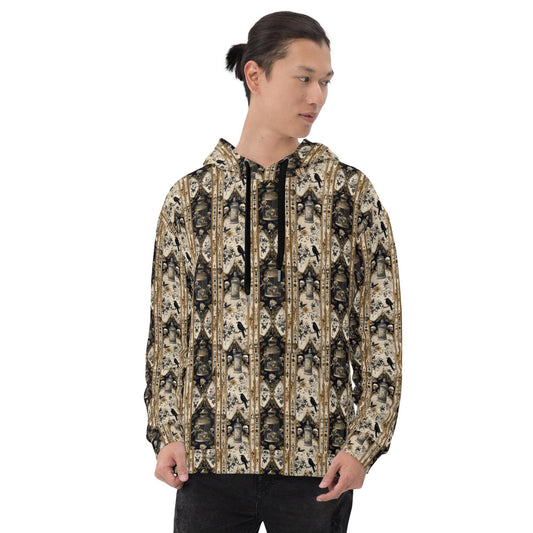 Men&#39;s warm cozy gothic mystical Fall holiday theme all over pattern print casual vibrant relaxed warm hoodie sweatshirt