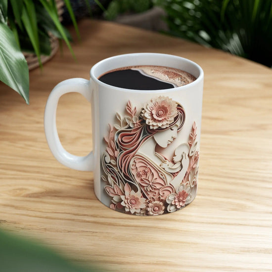 Ceramic Mug, 11oz, Beautiful Mother baby design coffee pastel flower two sided Mom 3D design coffee mug The Aurora Touch