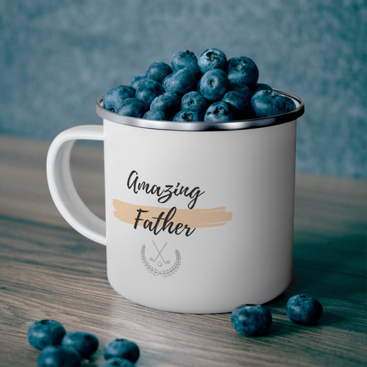 Enamel Camping Mug, Amazing Father great papa special dad stainless steel camp hiking outdoors coffee tea camping grounds travel cup