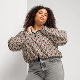 Women’s cropped windbreaker red roses all over print sylish everyday versatile teen adult fashionista clothing all occasion sporty wear