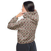 Women’s cropped windbreaker red roses all over print sylish everyday versatile teen adult fashionista clothing all occasion sporty wear The Aurora Touch