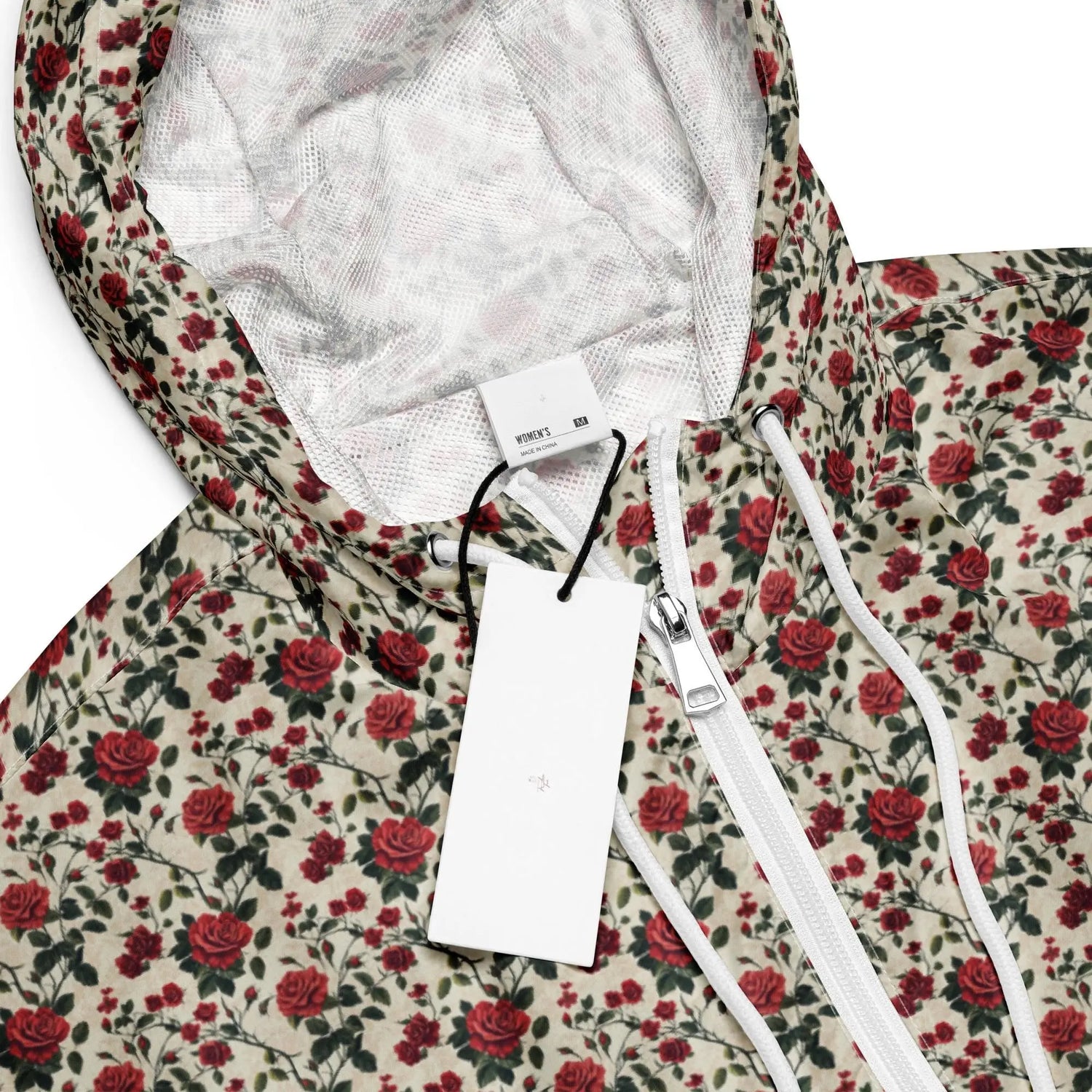Women’s cropped windbreaker red roses all over print sylish everyday versatile teen adult fashionista clothing all occasion sporty wear