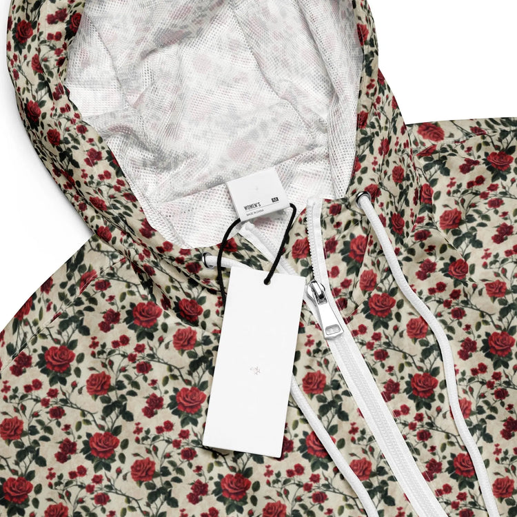 Women’s cropped windbreaker red roses all over print sylish everyday versatile teen adult fashionista clothing all occasion sporty wear