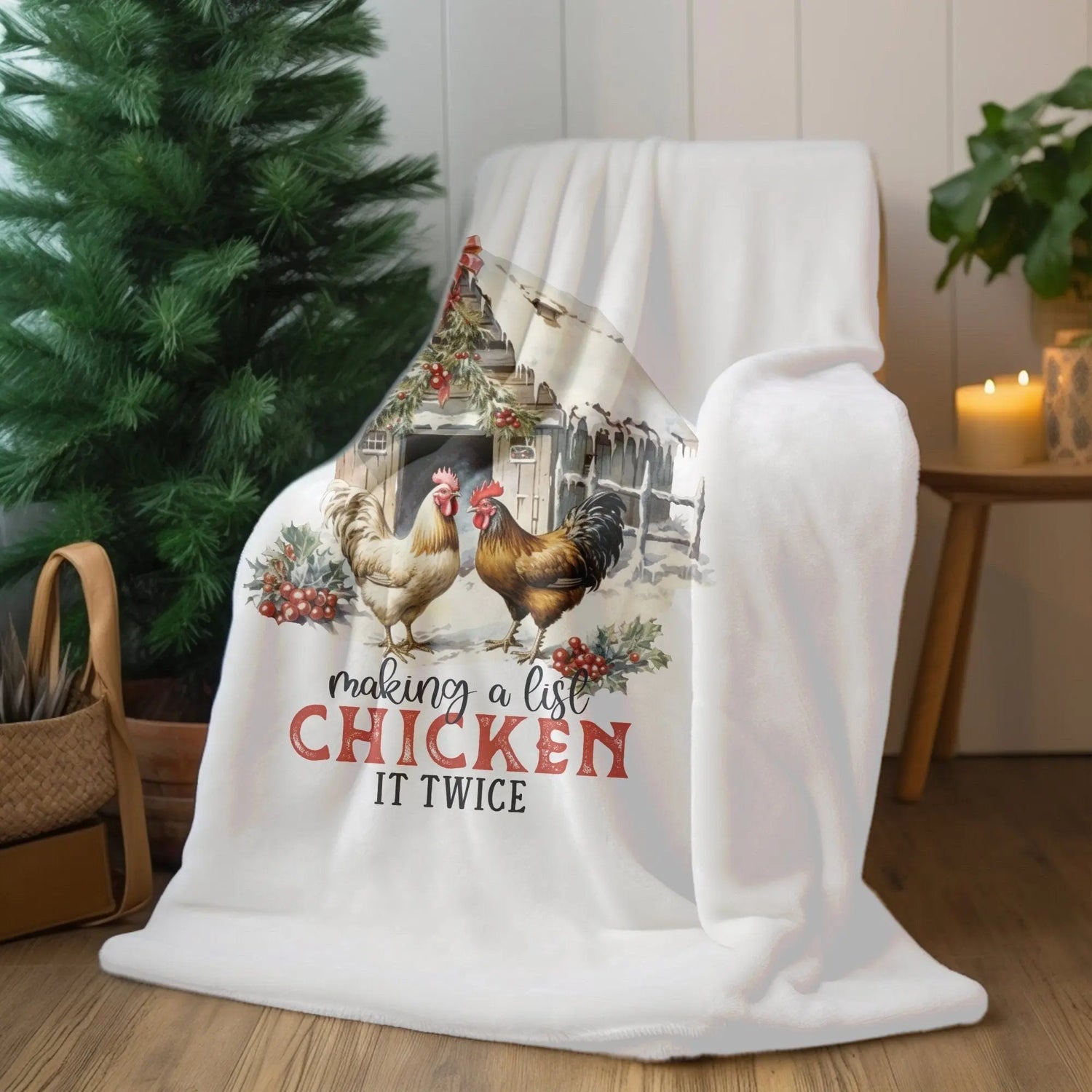Velveteen Plush Blanket, Country style Xmas farm chicken design novelty holiday festive style couch bed travel fleece throw The Aurora Touch