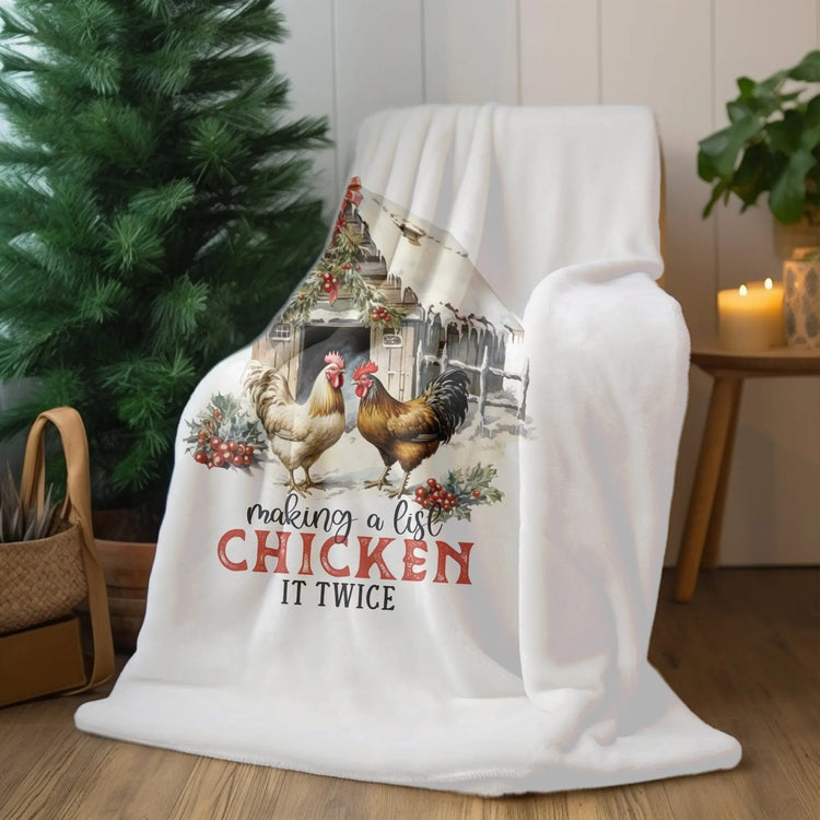 Velveteen Plush Blanket, Country style Xmas farm chicken design novelty holiday festive style couch bed travel fleece throw The Aurora Touch