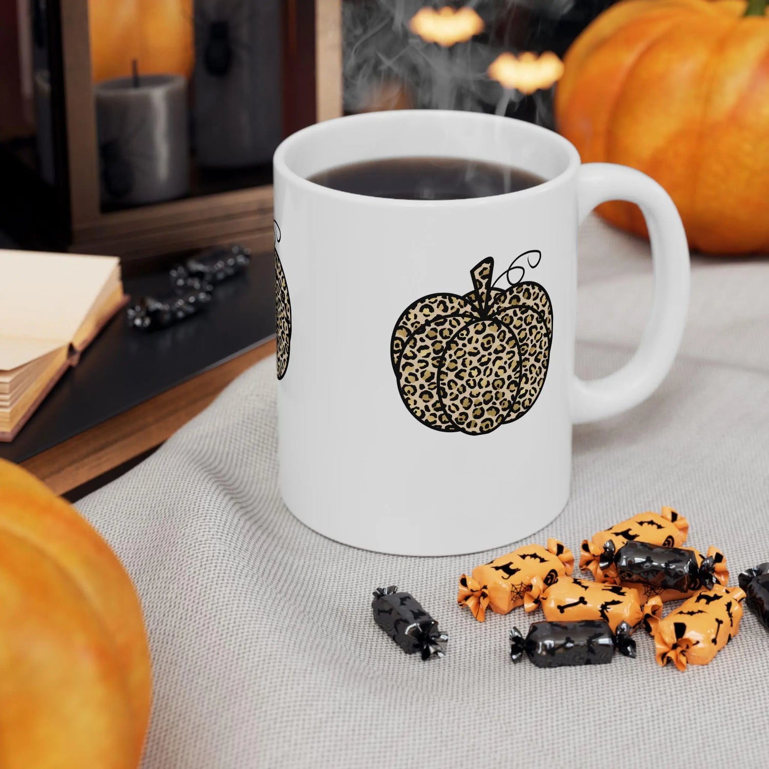 Ceramic Mug 11oz, Pumpkin mug, Halloween mug, white cofee mug, cozy coffe mug, novelty coffee mug, pumpkin mug The Aurora Touch