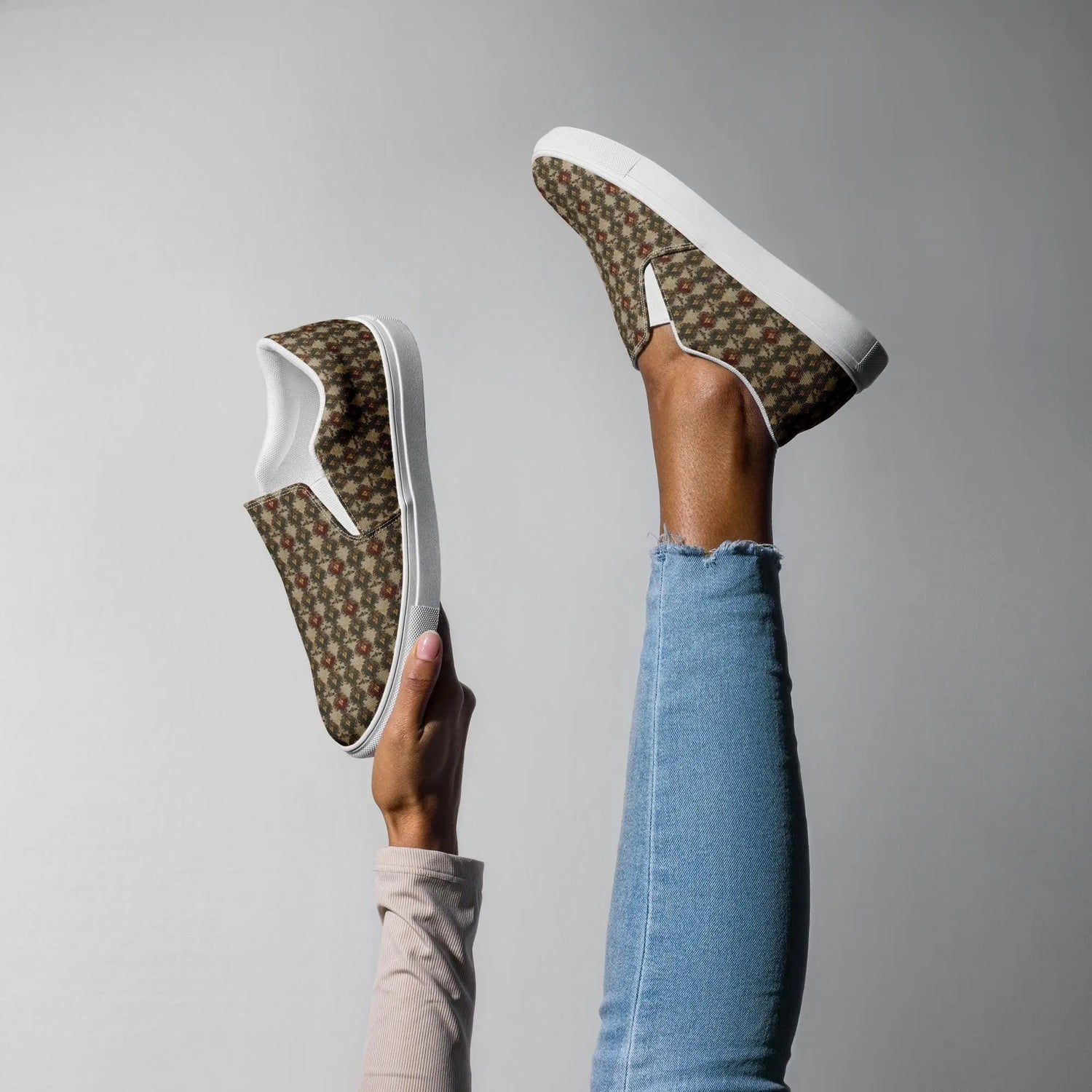 Women’s slip-on canvas shoes all over stylish pattern fabric everyday walking shopping casual great female gift trendy modern tennis shoe