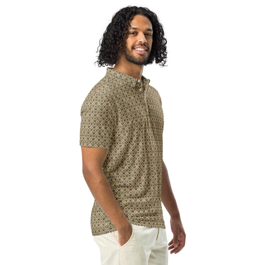 Men’s slim fit pattern print polo stylish dinner lunch meeting casual mixer event jean slacks versatile clothing wear pattern design shirt