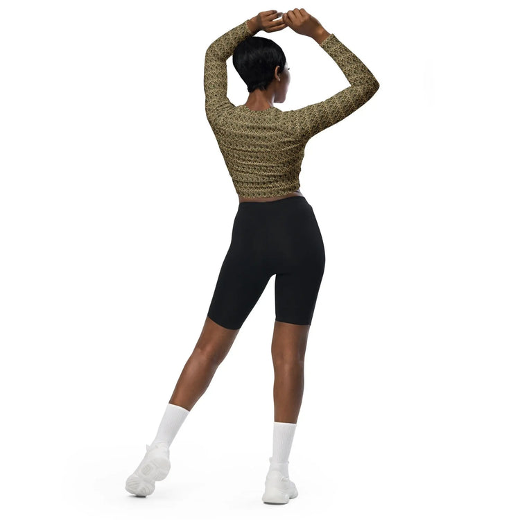 Recycled long-sleeve pattern style crop top all over print design comfortable leisure workout sporty smooth jean leggings half top