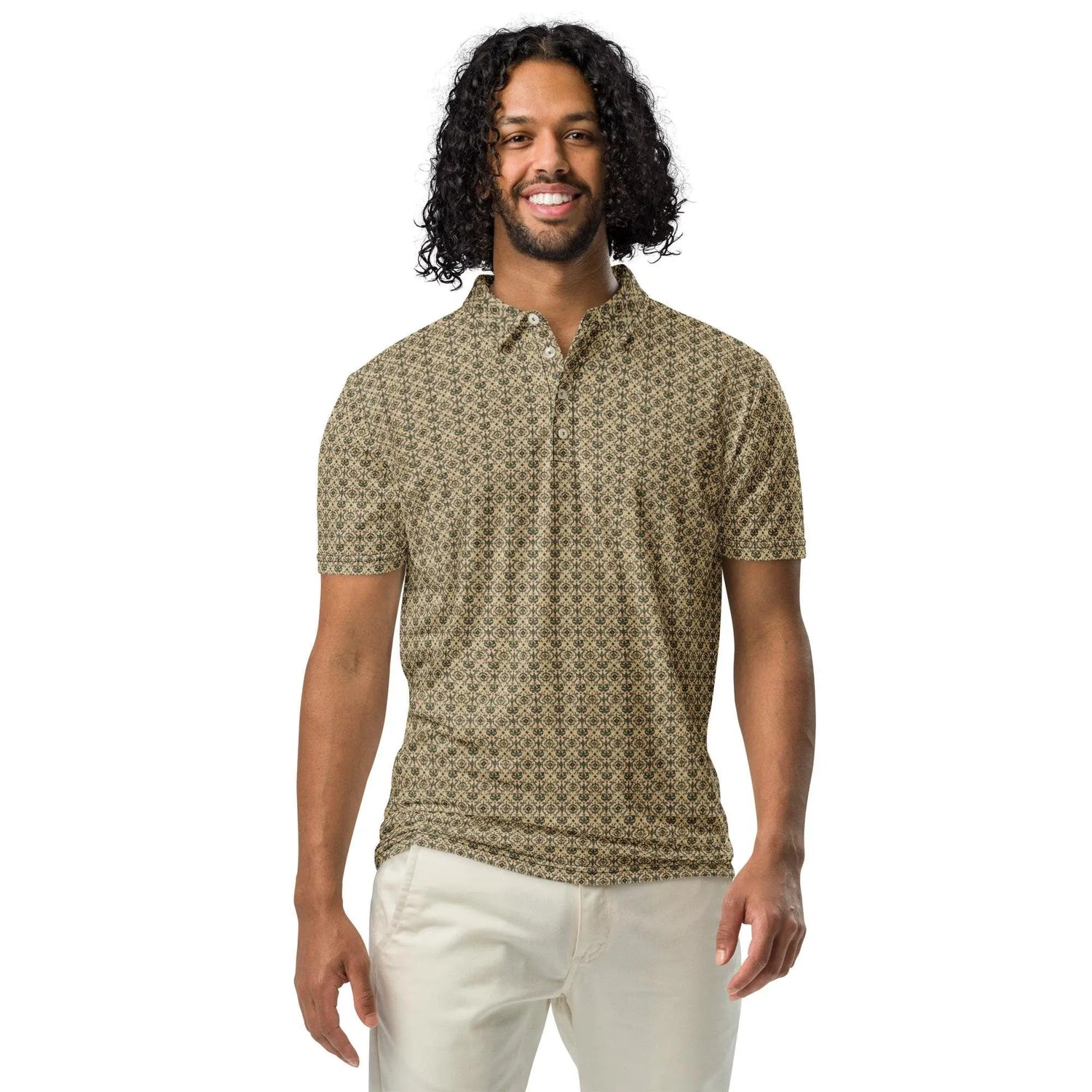 Men’s slim fit pattern print polo stylish dinner lunch meeting casual mixer event jean slacks versatile clothing wear pattern design shirt The Aurora Touch