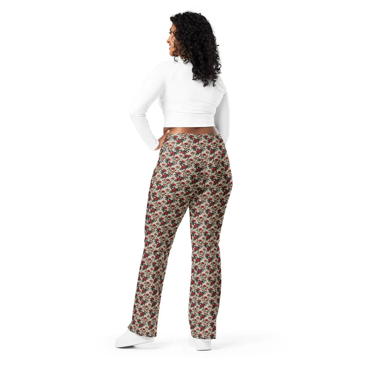 Flared red roses stylish leggings casual high waist butt enhancing flared bottoms versatile walking workout crop pairing strecth pants The Aurora Touch