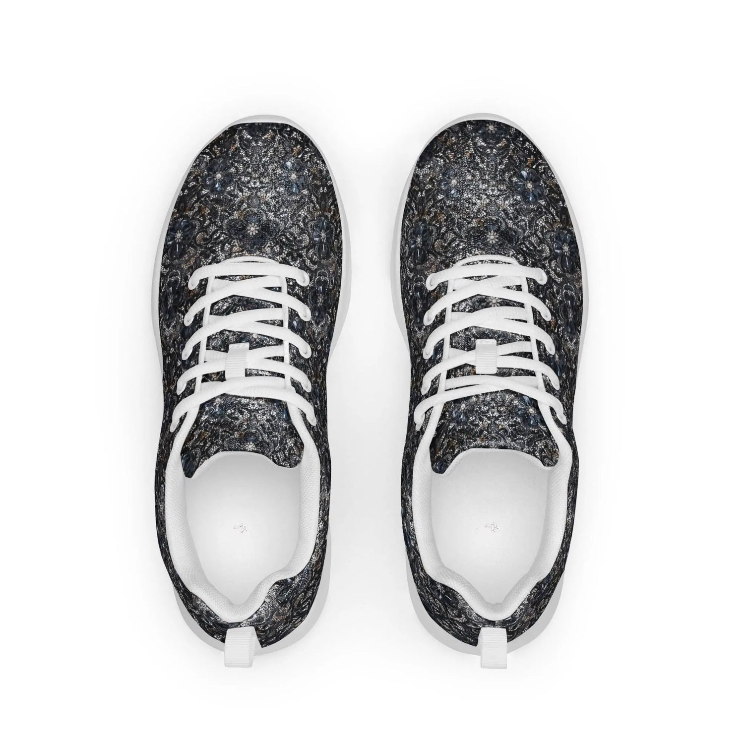 Women’s athletic shoes, sexy chic casual sporty black lace pattern print work gym travel comfy soft light breathable designer sneaker