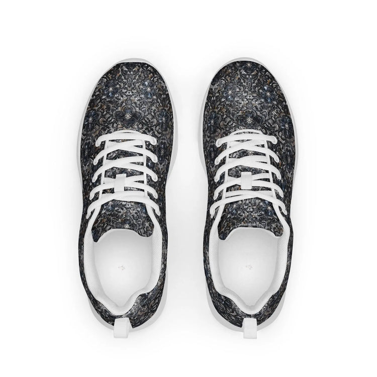 Women’s athletic shoes, sexy chic casual sporty black lace pattern print work gym travel comfy soft light breathable designer sneaker