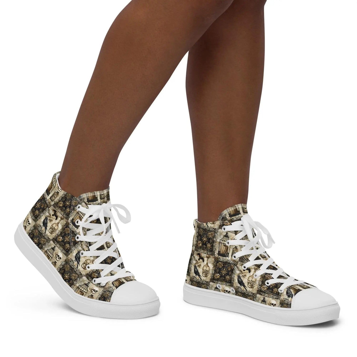 Women’s gothic Halloween Fall fashion style pattern print casual school work youthful trendy high top canvas shoes