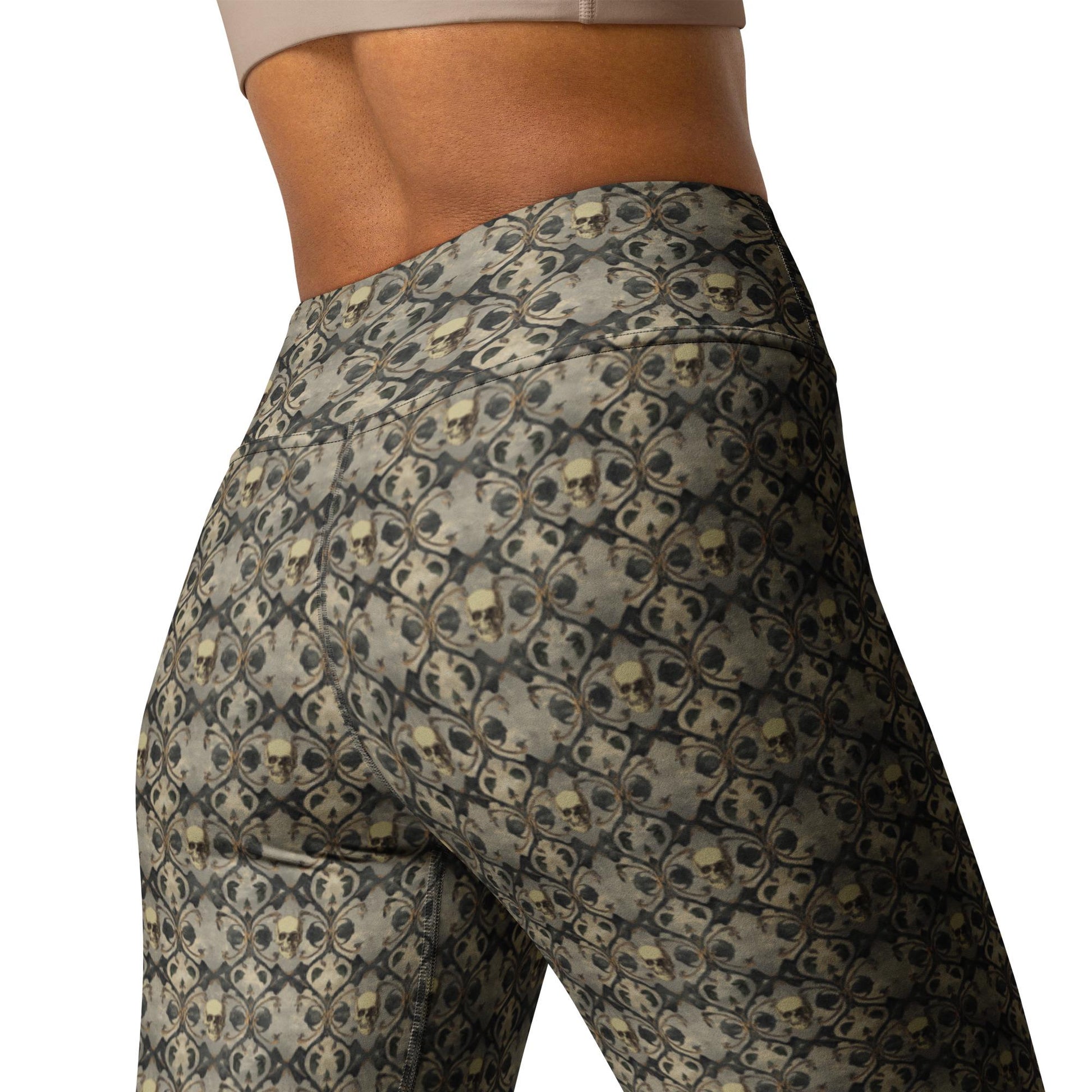 Gothic Yoga Leggings skeleton all over pattern print design soft stretchy fabric workout shopping under sweater all occasion spandex pants